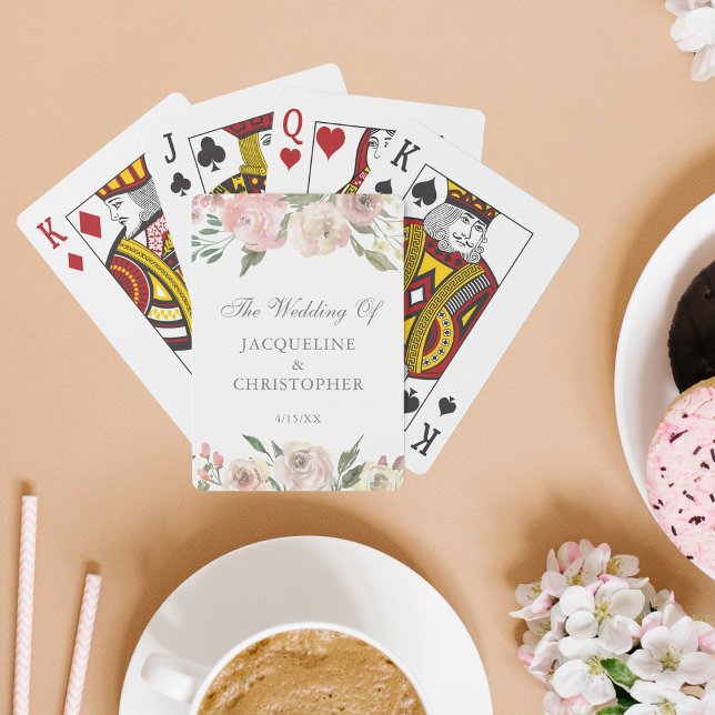 Elegant Blush Pink Floral Wedding Personalised Playing Cards (Creator Uploaded)