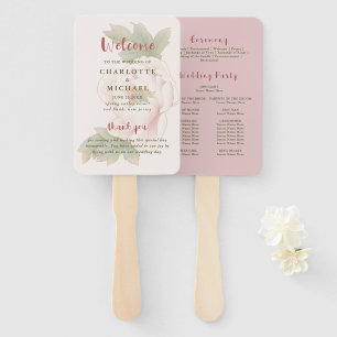 Elegant Blush Pink Floral Wedding Program  Hand Fan
