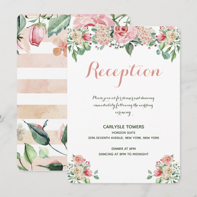 Elegant Blush Pink Floral Wedding Reception Enclosure Card (Front/Back)