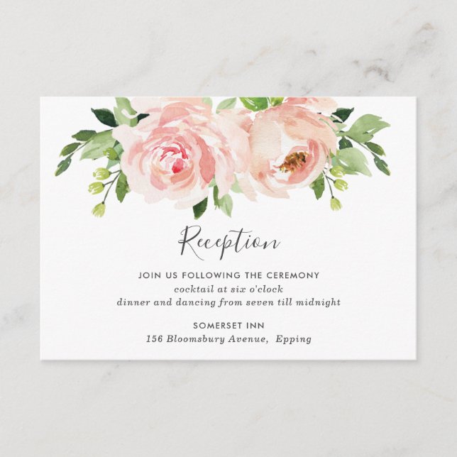 Elegant Blush Pink Floral Wedding Reception Enclosure Card (Front)