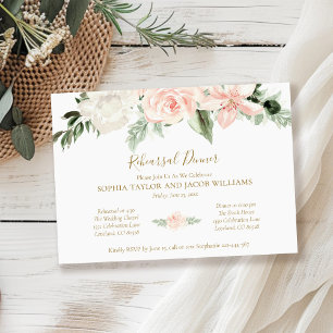 Elegant Blush Pink Floral Wedding Rehearsal Dinner Invitation