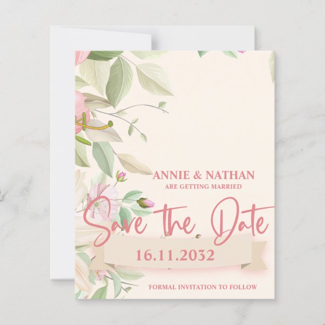 Elegant Blush Pink Floral Wedding Save the Date  (Front)