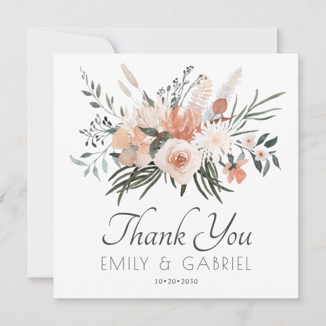 Elegant Blush Pink Floral Wedding  Thank You Card (Front)