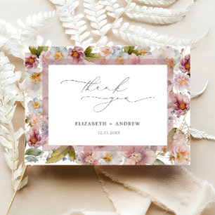 Elegant Blush Pink Floral Wedding Thank You Card