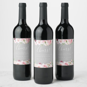 Elegant Blush Pink Floral Wedding Wine Label