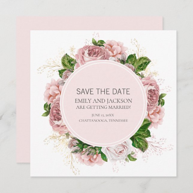 Elegant Blush Pink Floral White Wedding Save Date Invitation (Front/Back)