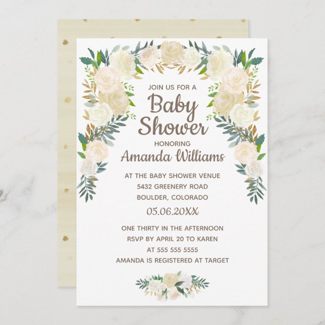 Elegant Blush Pink Floral Wreath Baby Shower Invitation (Front/Back)