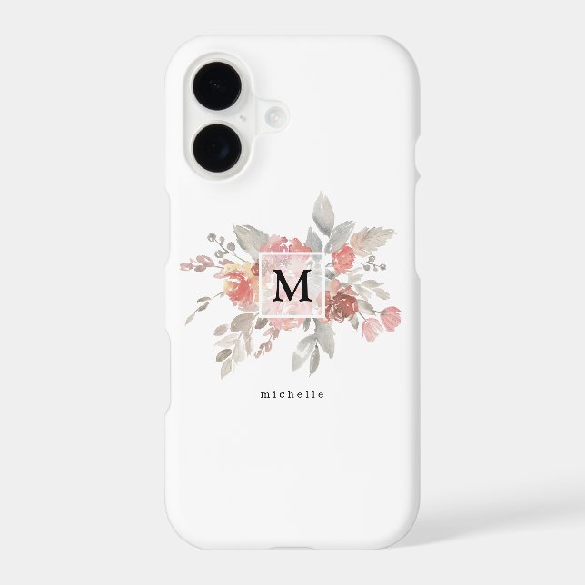 Elegant Blush Pink FloralMonogram iPhone Case (Back)