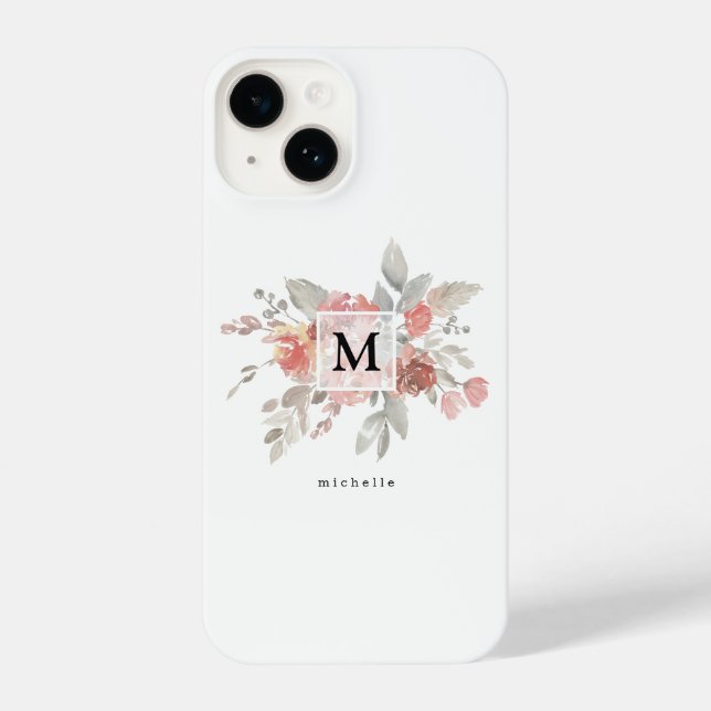 Elegant Blush Pink FloralMonogram iPhone Case (Back)