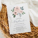 Elegant Blush Pink Flowers | Baby Brunch Invitation<br><div class="desc">This lovely baby shower brunch invitation features a pretty,  vintage floral bouquet in blush pink,  dusty blue,  and green watercolor flowers and leaves. Elegant,  modern handwritten script typography and a chic,  blush pink back complete the stylish look.</div>