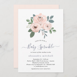 Elegant Blush Pink Flowers Baby Sprinkle Invitation