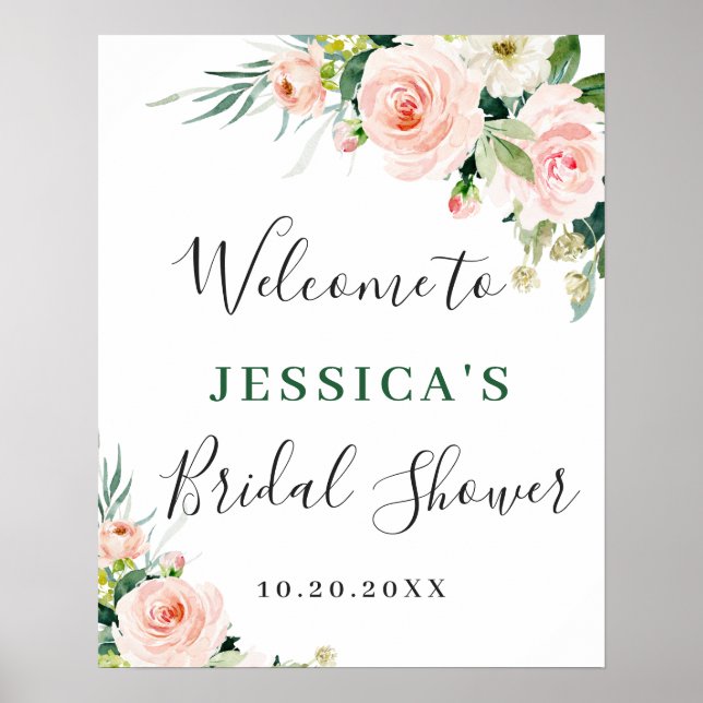 Elegant Blush Pink Flowers Boho Bridal Shower Poster (Front)