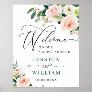 Elegant Blush Pink Flowers Boho Couples Shower Poster