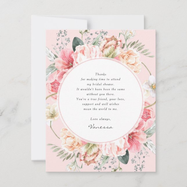 elegant blush pink flowers botanical floral thank you card (Front)