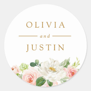 Elegant blush pink flowers classic round sticker