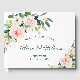 Elegant Blush Pink Flowers Floral Wedding Guest Book