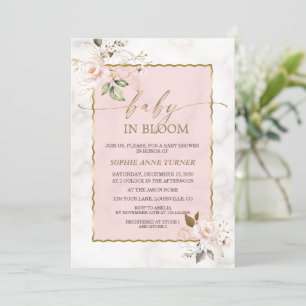 Elegant Blush Pink Flowers Gold Baby in Bloom  Invitation