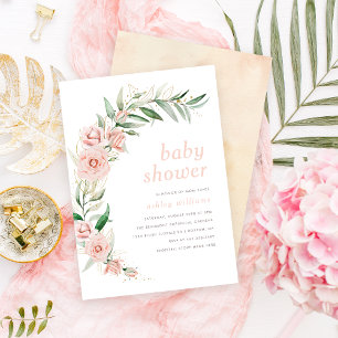 Elegant Blush Pink Flowers & Greenery Baby Shower Invitation