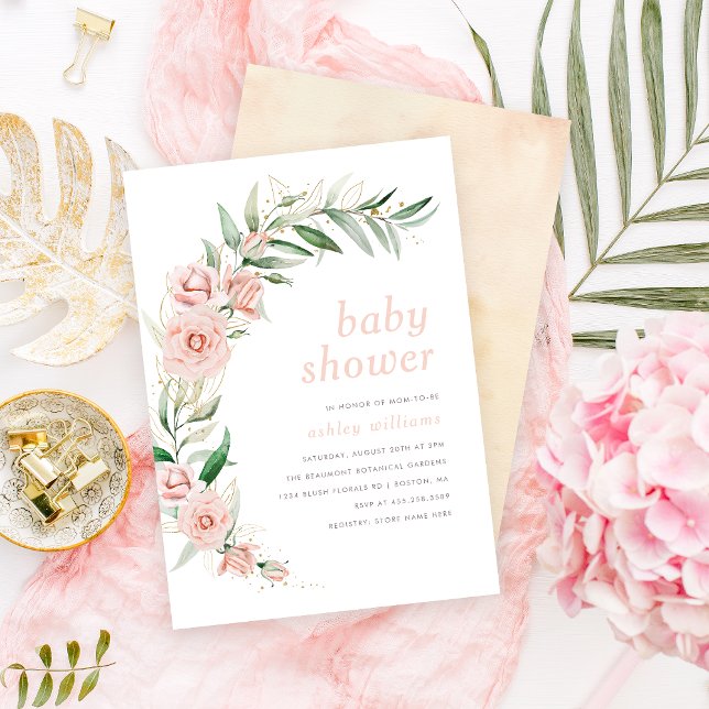 Elegant Blush Pink Flowers & Greenery Baby Shower Invitation (Creator Uploaded)