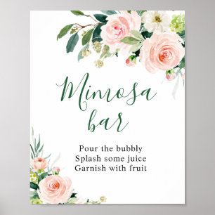 Elegant Blush Pink Flowers Mimosa Bar Wedding Sign