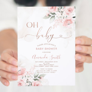 Elegant Blush Pink Flowers Oh Baby Shower Invitation