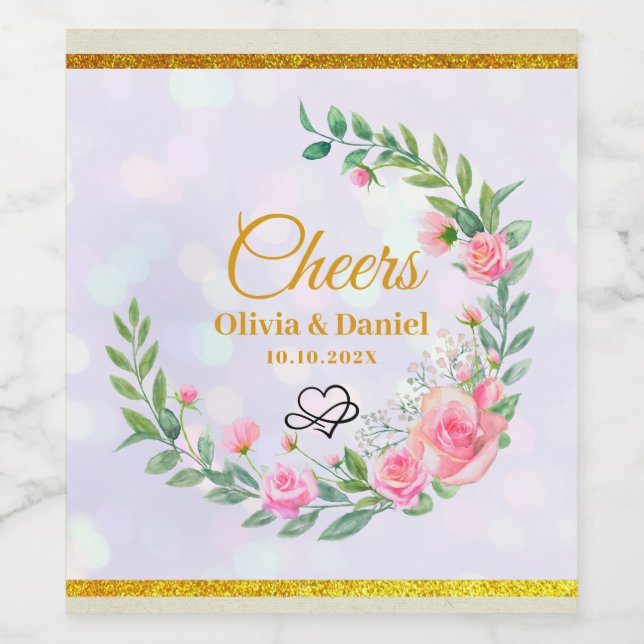 Elegant Blush Pink Flowers Thank You Wedding Wine Label (Single Label)