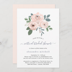 Elegant Blush Pink Flowers   Virtual Bridal Shower Invitation