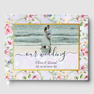 Elegant Blush Pink Flowers Watercolor Wedding Guest Book