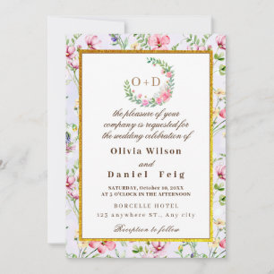 Elegant Blush Pink Flowers Watercolor Wedding Invitation