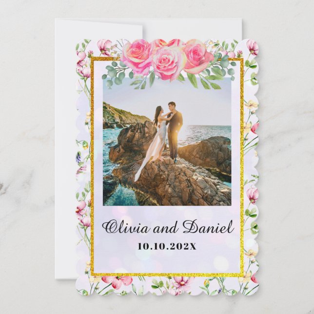 Elegant Blush Pink Flowers Watercolor Wedding Invitation (Front)