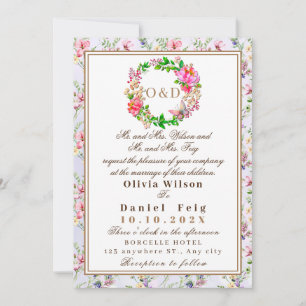 Elegant Blush Pink Flowers Watercolor Wedding Invitation