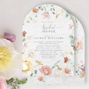 Elegant Blush Pink Garden Flowers Bridal Shower Invitation