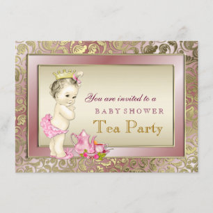Elegant Blush Pink Girls Tea Party Baby Shower Invitation