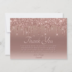 Elegant Blush Pink Glitter Drip Birthday Thank You Card