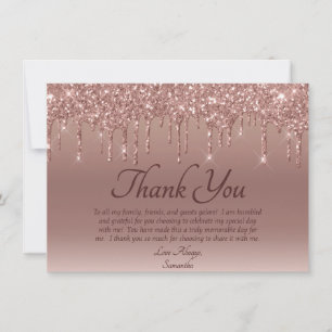 Elegant Blush Pink Glitter Drip Birthday Thank You Card