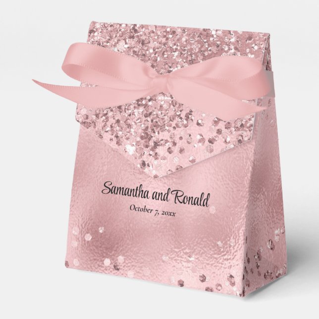 Elegant Blush Pink Glitter & Foil Wedding Favour Box (Front Side)