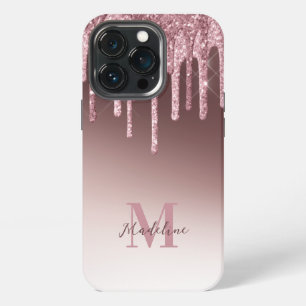 Elegant Blush Pink Glitter Monogram iPhone 13 Pro Case