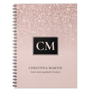 Elegant Blush Pink Glitter Ombre Monogram Notebook