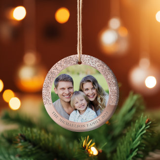 Elegant Blush Pink Glitter Photo Metallic Ceramic Ornament