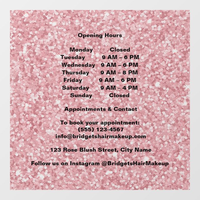 Elegant Blush pink Glitter Salon Opening Hours  (Sheet)