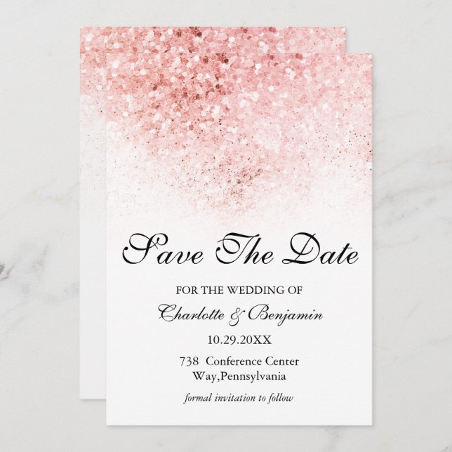Elegant Blush Pink Glitter Save The Date (Front/Back)