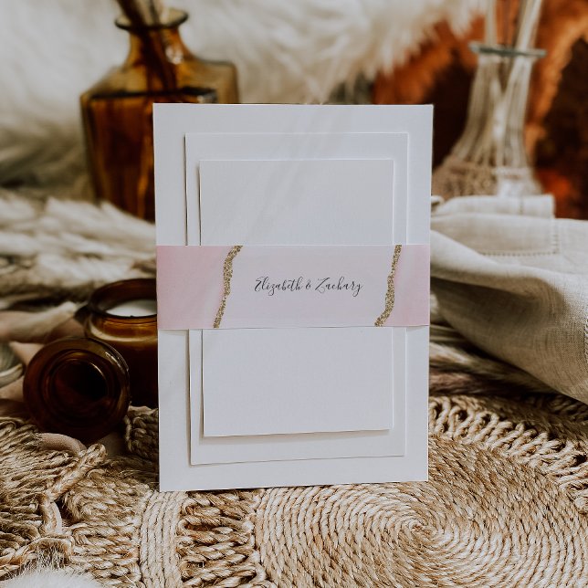 Elegant Blush Pink Gold Agate Wedding Invitation Belly Band (Creator Uploaded)