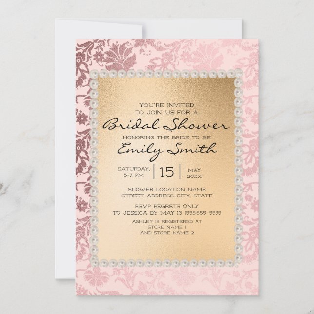 Elegant Blush Pink Gold Bridal Shower Invitation (Front)