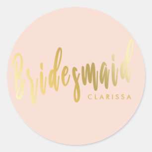 Elegant blush pink & gold bridesmaid classic round sticker