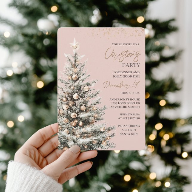 Elegant Blush Pink & Gold Christmas Party Invitation (Creator Uploaded)