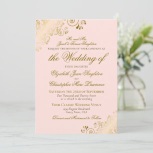 Elegant Blush Pink & Gold Classic Formal Wedding Invitation