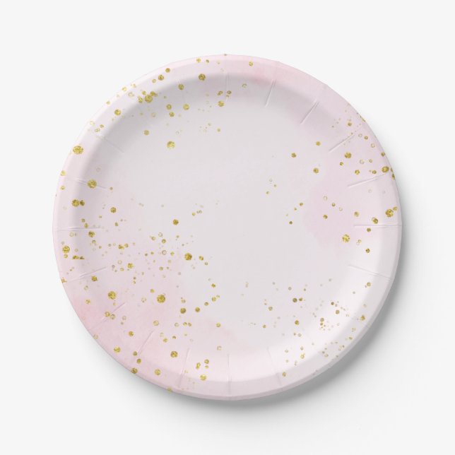 Elegant Blush Pink & Gold Confetti Sweet 16 Paper Plate (Front)