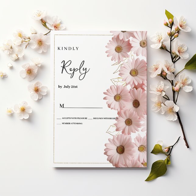 Elegant blush pink gold daisy floral RSVP  Invitation (Elegant blush pink gold daisy floral RSVP)