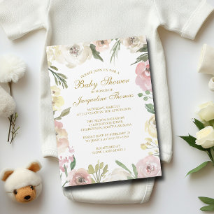 Elegant Blush Pink Gold Floral Baby Girl Shower Magnetic Invitation