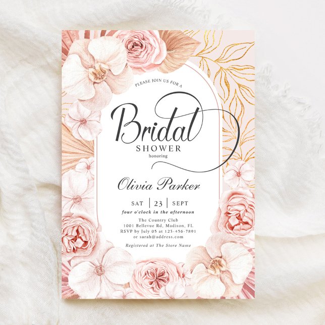 Elegant Blush Pink Gold Floral Bridal Shower Invitation (Creator Uploaded)